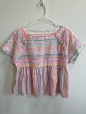 Pastel Striped Peplum Top in Pink size XXSP